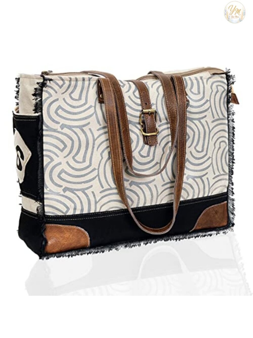 Upcycled Canvas & Leather Tote Shoulder Bag Crossbody Purse Adjustable Strap